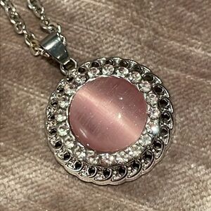 Pink & Silver Catseye Pendant Necklace